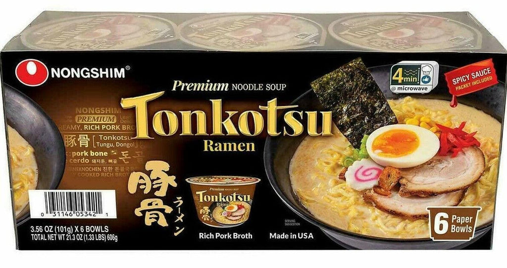 2 Packs Nongshim Tonkotsu Ramen Bowl, 3.56 Oz, 6-Count Each Pack, Total 12 Bowls