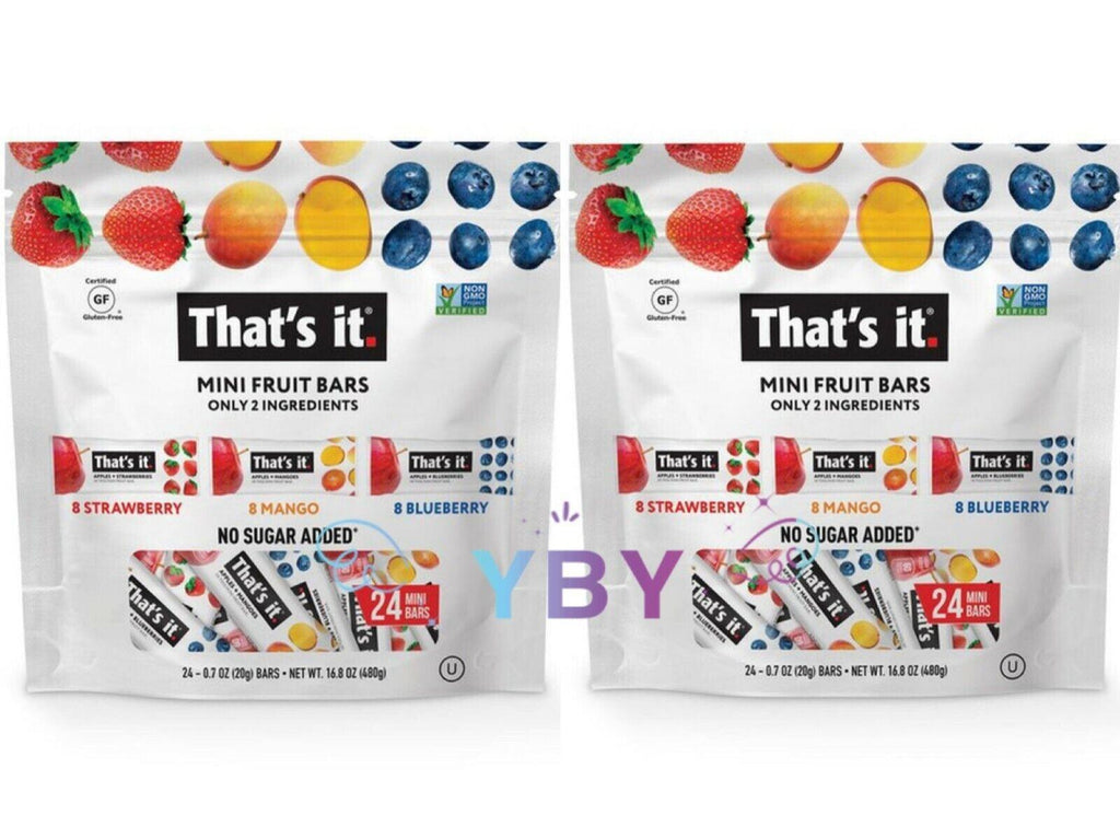 2 Packs That&#039;S It Mini Fruit Bars Strawberry, Mango, Blueberry 24 Ct 16.8Oz Each