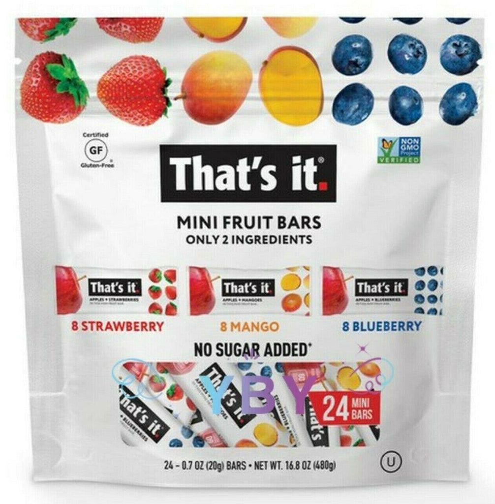 2 Packs That&#039;S It Mini Fruit Bars Strawberry, Mango, Blueberry 24 Ct 16.8Oz Each