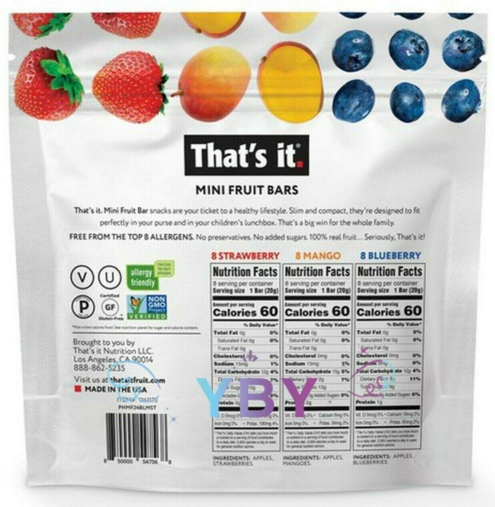 2 Packs That&#039;S It Mini Fruit Bars Strawberry, Mango, Blueberry 24 Ct 16.8Oz Each