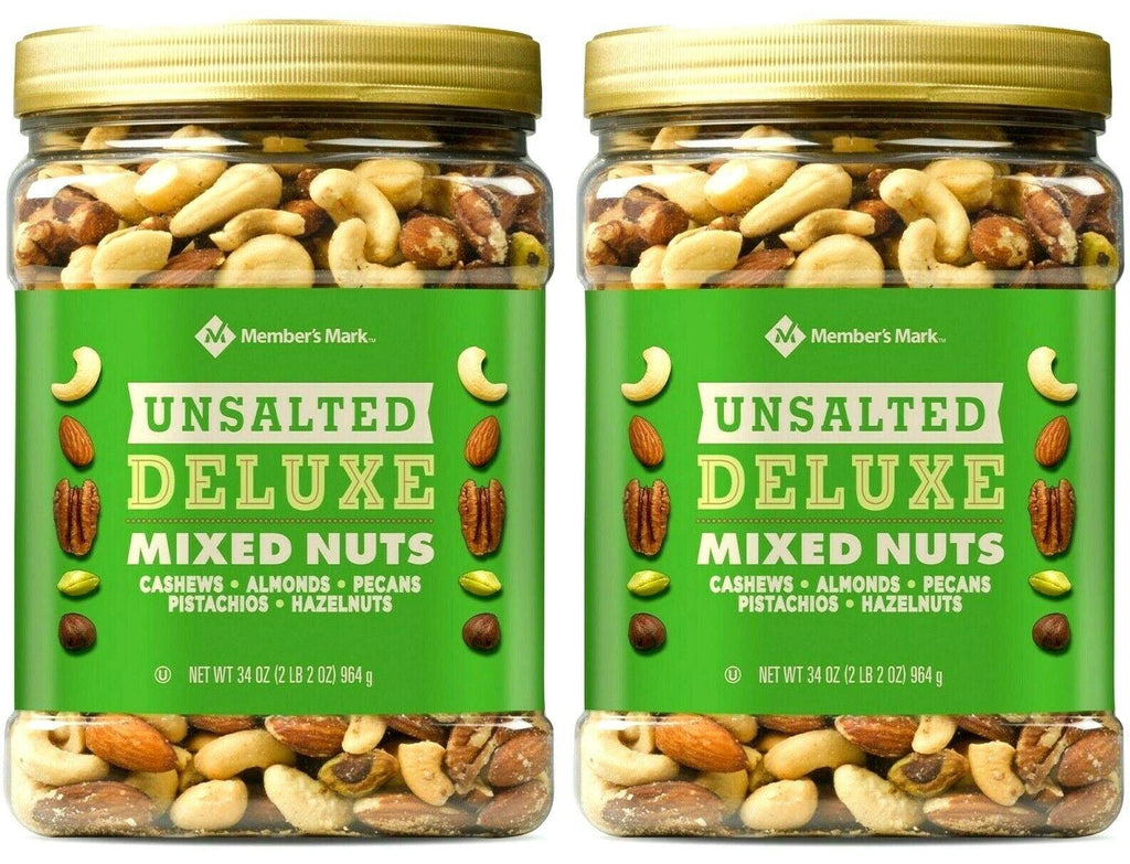 2 Packs Member&#039;S Mark Unsalted Deluxe Mixed Nuts 34 Oz Each Pack