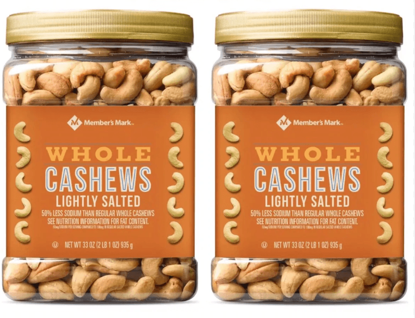 2 Packs Member&#039;S Mark Lightly Salted Whole Cashews 33 OZ Each Pack