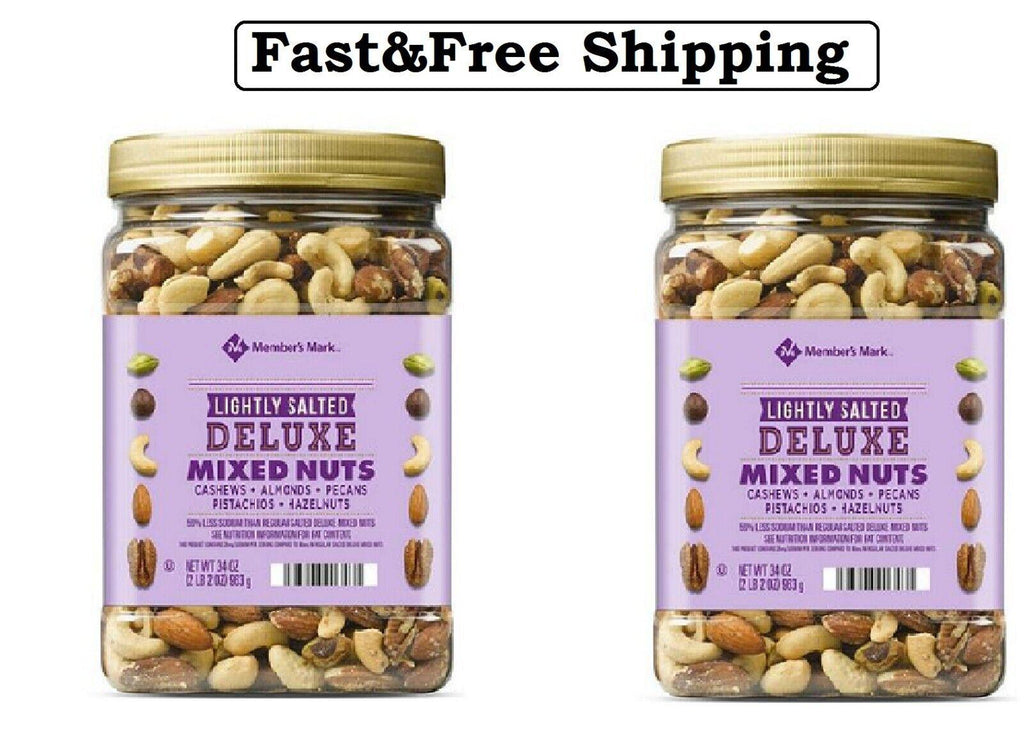 2 Packs Member&#039;S Mark Lightly Salted Deluxe Mixed Nuts 34 OZ Each Pack