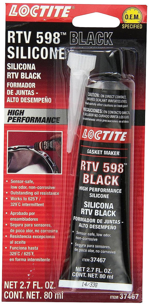 Black RTV 598 High Performance Silicone Gasket Maker: Sensor-Safe, Non-Corrosive, Fast Curing, High Flexibility, Oil Resistant | Black, 80 Ml Tube (PN: 37467-491985)