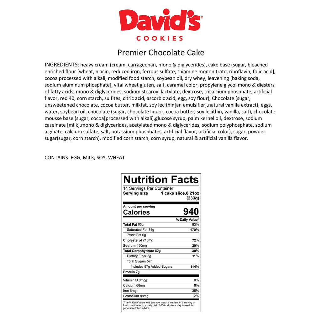 David’S Cookies Premier Chocolate Cake, 7.2 Lbs