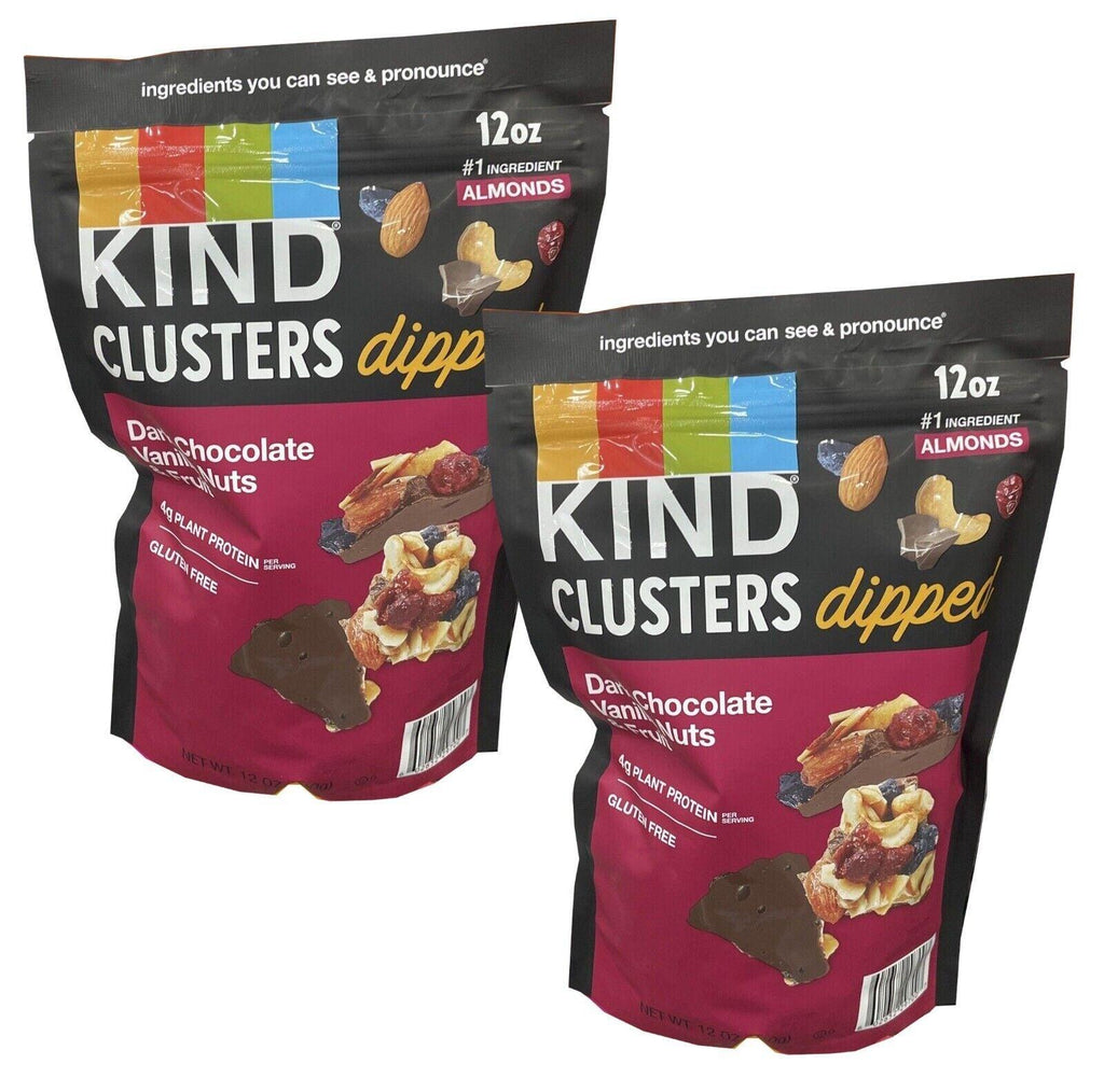 2 Packs Kind Cluster Dipped Dark Chocolate Vanilla Nuts &amp; Fruit 12 Oz Gluten Fr