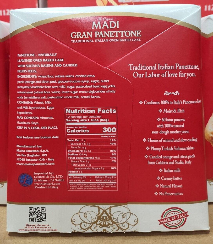 2 Packs Gran Panettone Original Madi Traditional Italian over Baked Cake 35.25Oz