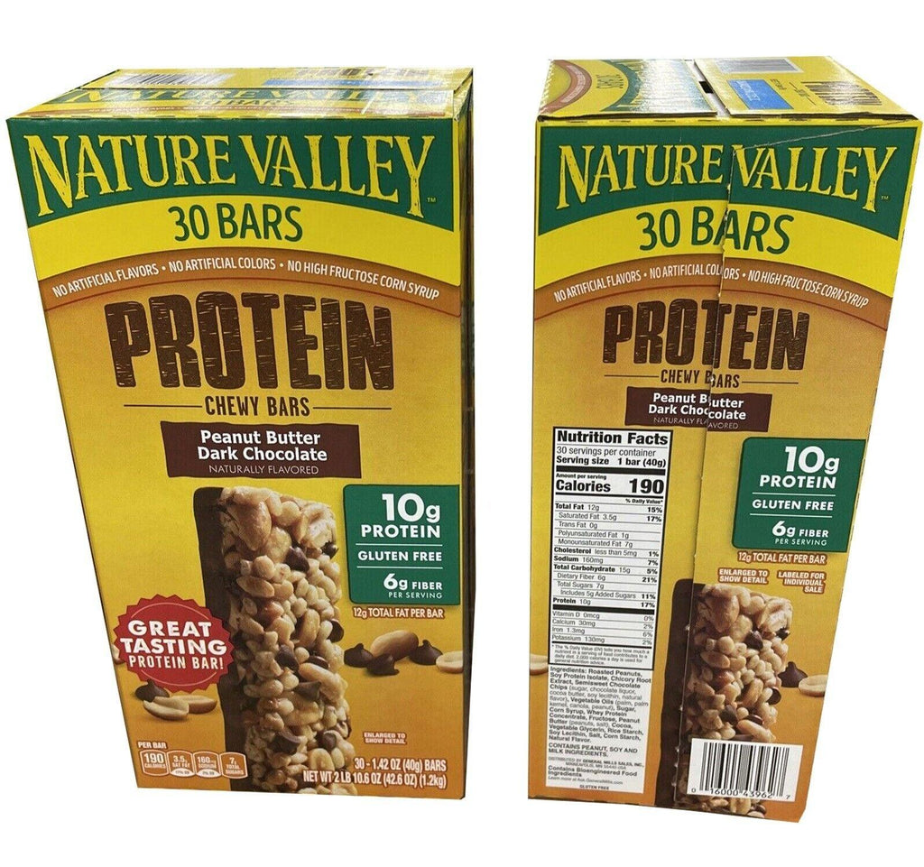 2 Packs Nature Valley Protein Chewy Bars Peanut Butter Dark Chocolate Box of 30