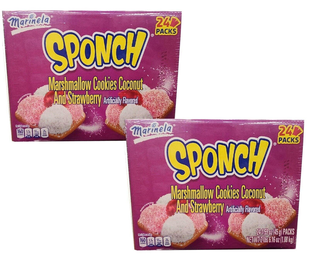 2 Packs Marinela Sponch Cookies, Marshmallow Cookies Coconut &amp; Starwberry 24 Ct