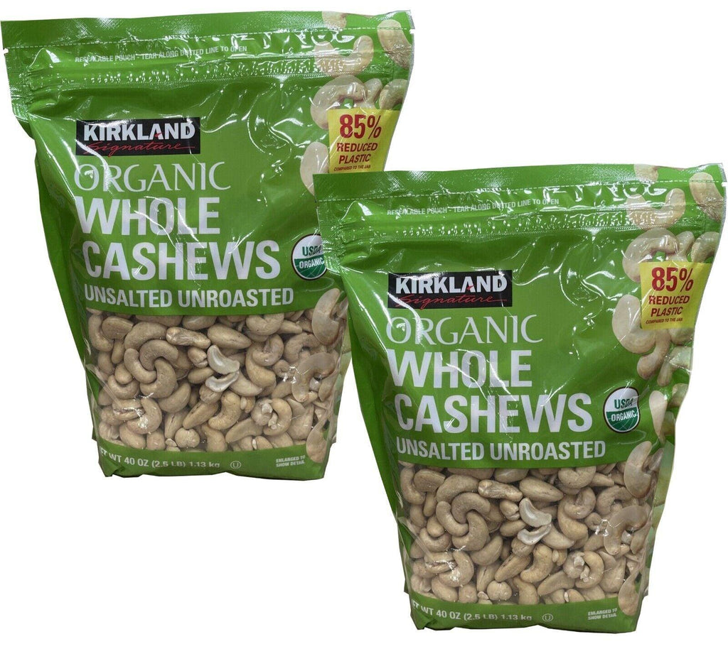 2 Packs Kirkland Signature Organic Whole Cashews Unsalted Unroasted 40Oz