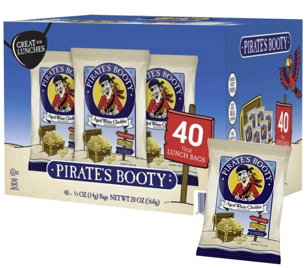 40 Snack Lunch Bags of Pirates Booty White Cheddar Cheese Corn Rice Puffs Pop