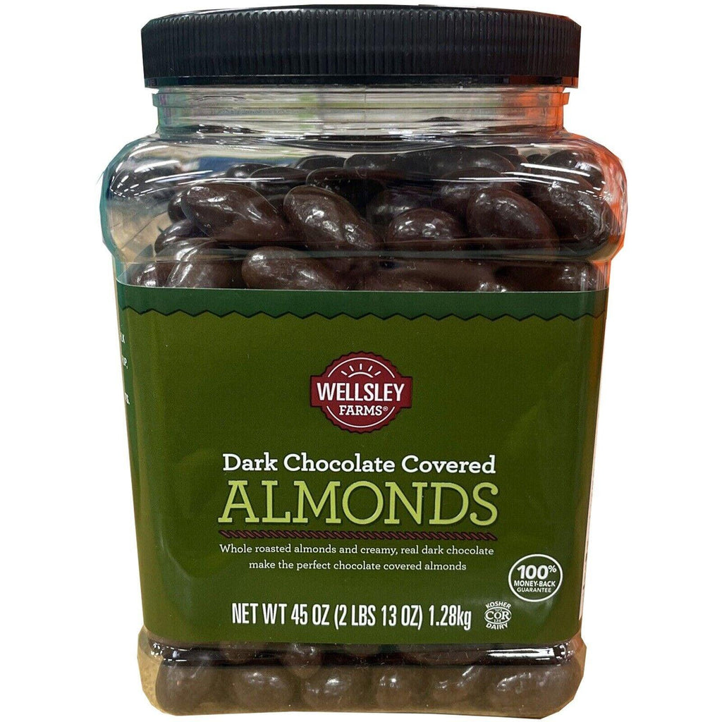 2 Packs Wellsley Farms Dark Chocolate Covered Almonds, 45 Oz.