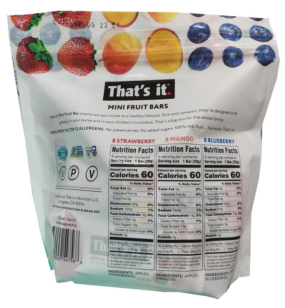 2 PACK That’S It. Mini Fruit Bars Blueberry, Strawberry &amp; Mango Variety -24 Ct