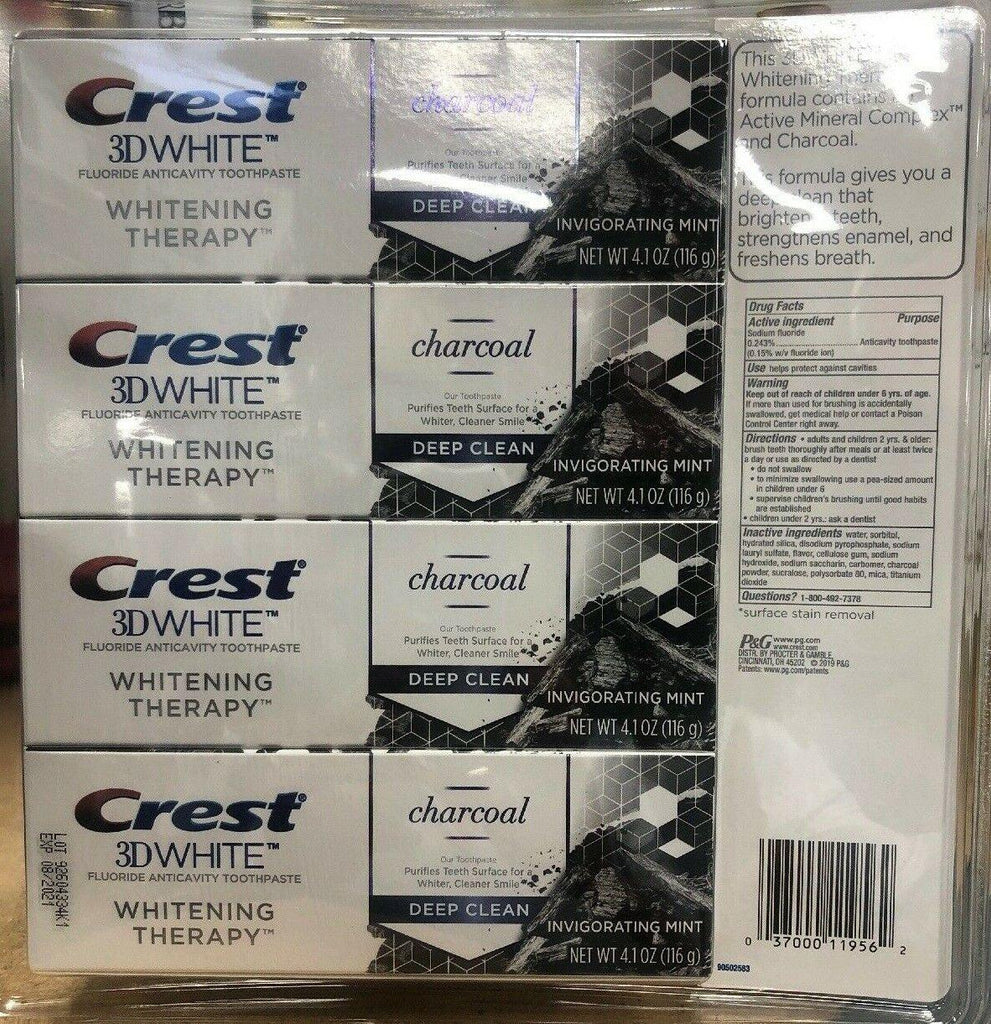 Crest 3D 4 PACK White Charcoal Toothpaste, 4.1Oz Each, NEW