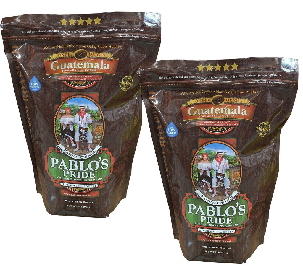 2 Packs Pablo&#039;S Pride Gourmet Guatemala Whole Bean Coffee Medium-Dark Roast 32Oz