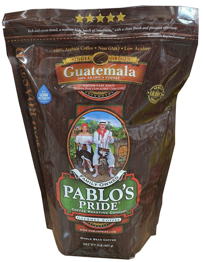 2 Packs Pablo&#039;S Pride Gourmet Guatemala Whole Bean Coffee Medium-Dark Roast 32Oz