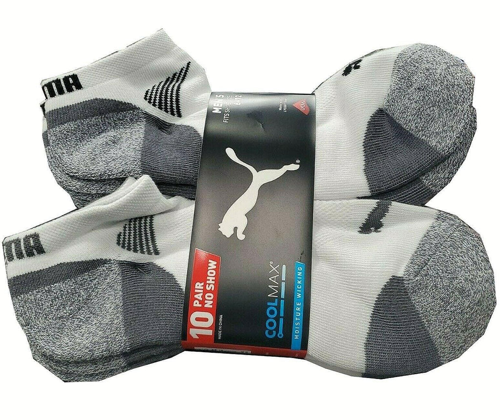 10 Pair PUMA White Coolmax No Show Men&#039;S Socks Fits Shoe Size 6-12 New