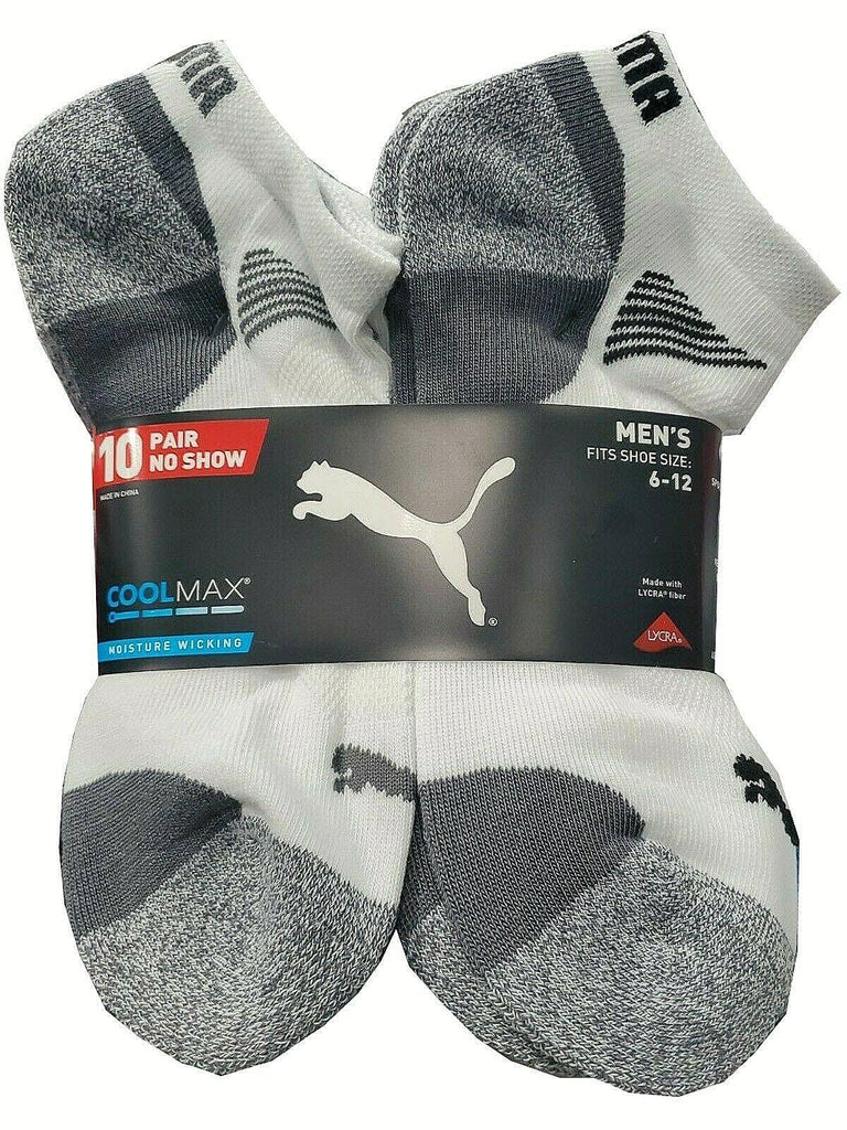 10 Pair PUMA White Coolmax No Show Men&#039;S Socks Fits Shoe Size 6-12 New