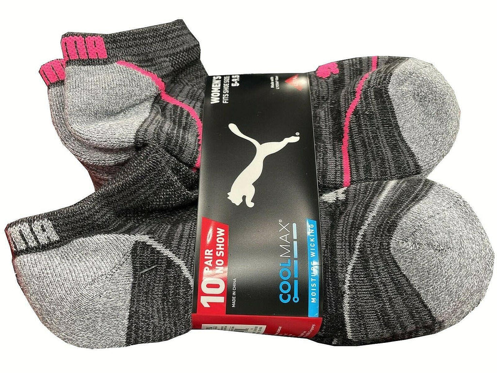 10 Pair Puma Show Sock Women&#039;S Shoe Size 5-9.5 Cool Max Moisture Wicking Dark