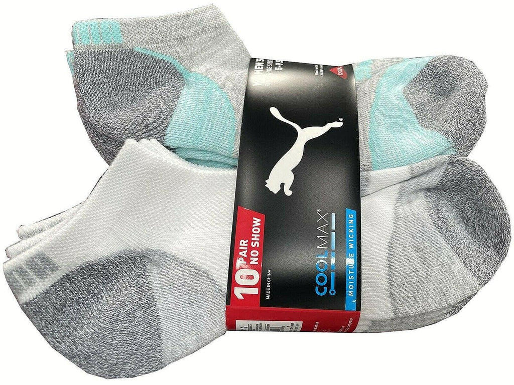 10 Pair Puma Show Sock Womens Shoe Size 5-9.5 Cool Max Moisture Wicking White 🏃