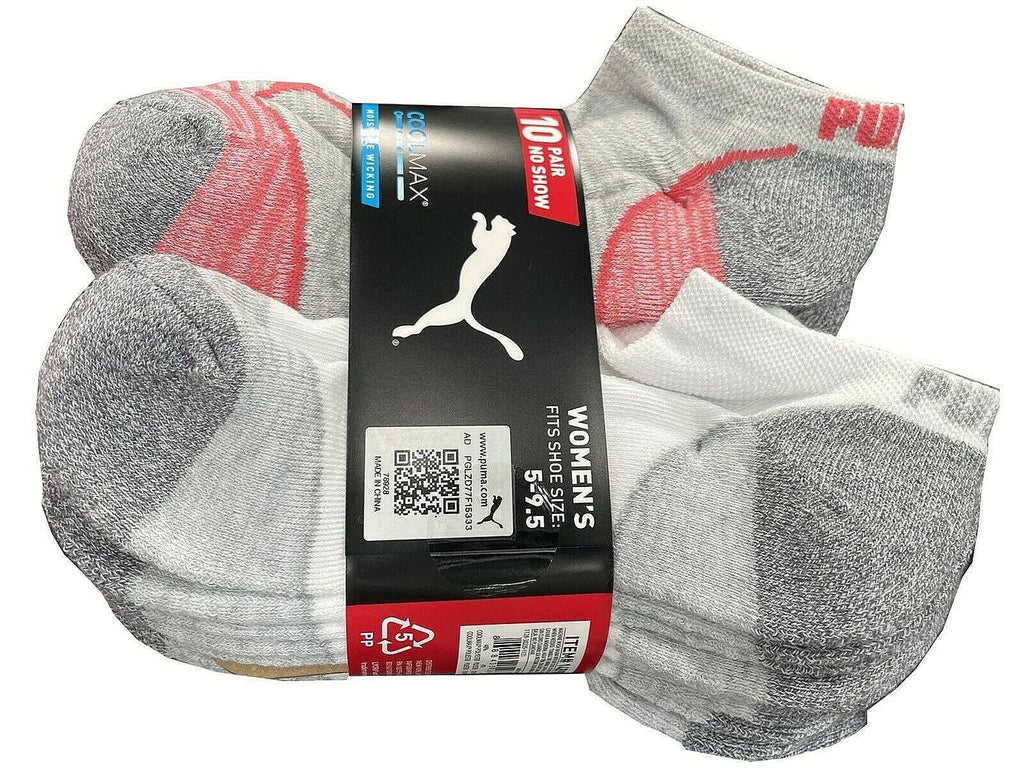 10 Pair Puma Show Sock Womens Shoe Size 5-9.5 Cool Max Moisture Wicking White 🏃