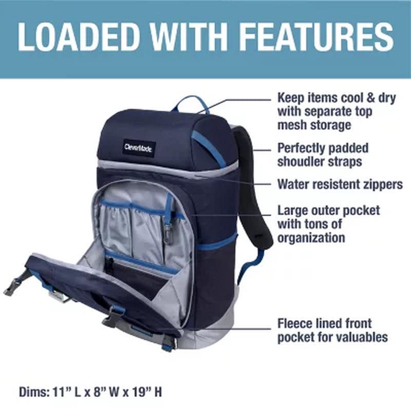 Clevermade Cardiff 24-Can Backpack Cooler, Navy/Neptune Blue