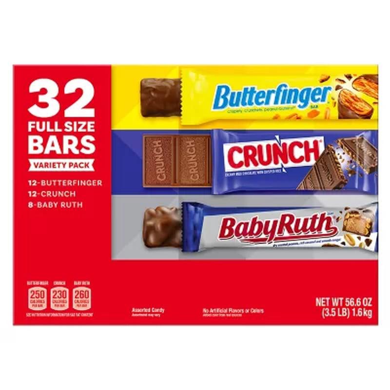 Crunch, Butterfinger and Babyruth Chocolate Bar Variety Pack (32 Ct.)