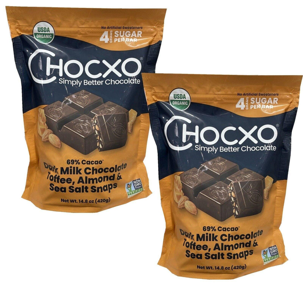 2 Packs Chocxo Organic Keto Dark Milk Chocolate Snaps 14.8 Oz Pack