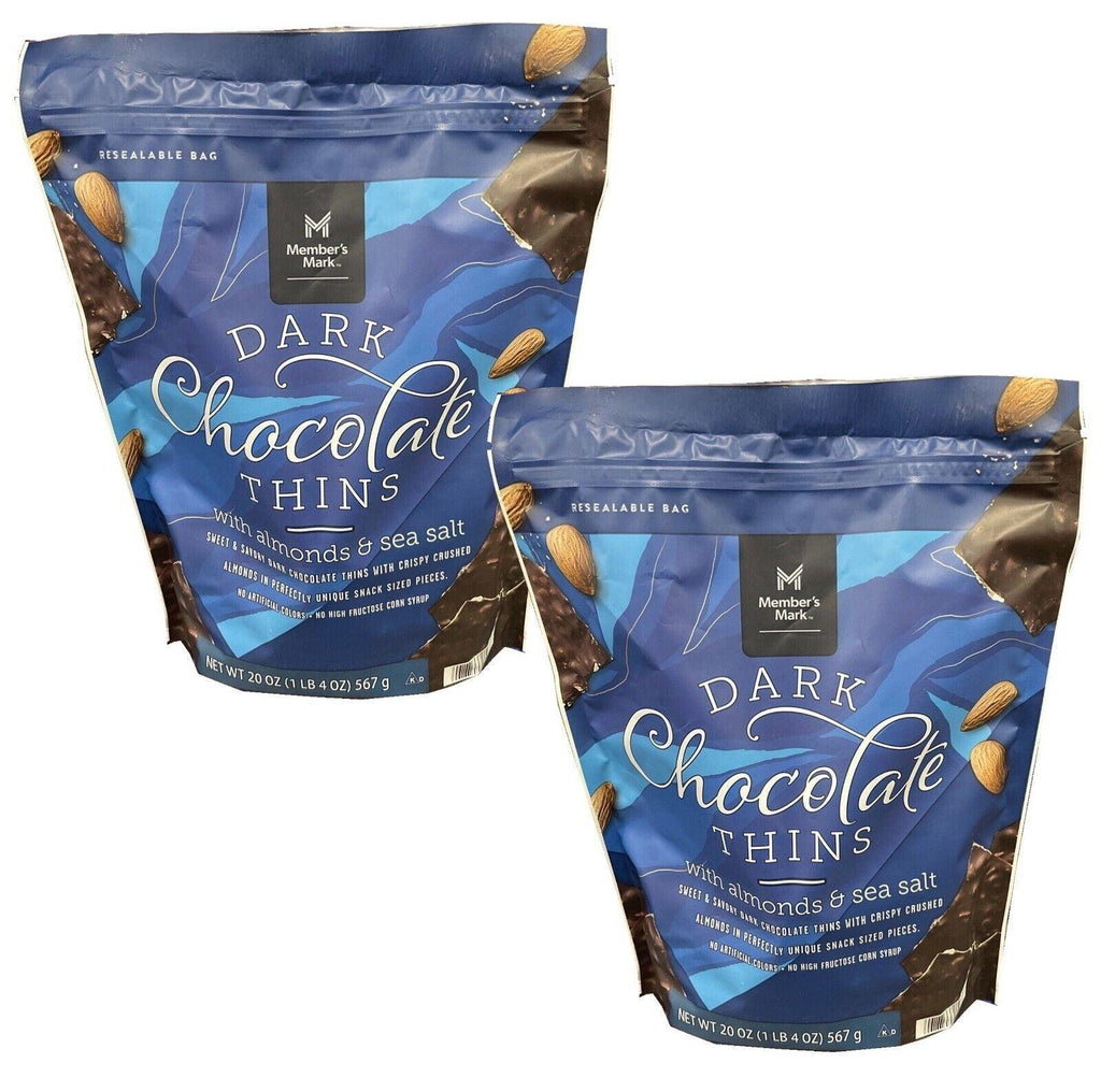 2 Packs Member&#039;S Mark Dark Chocolate Thins with Almonds and Sea Salt Candy 20Oz