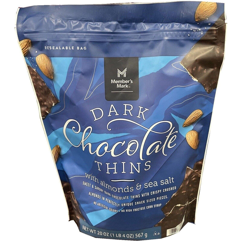 2 Packs Member&#039;S Mark Dark Chocolate Thins with Almonds and Sea Salt Candy 20Oz