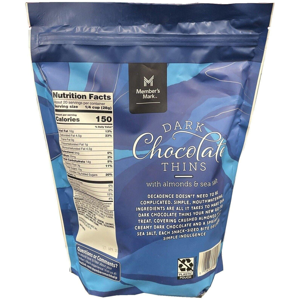 2 Packs Member&#039;S Mark Dark Chocolate Thins with Almonds and Sea Salt Candy 20Oz