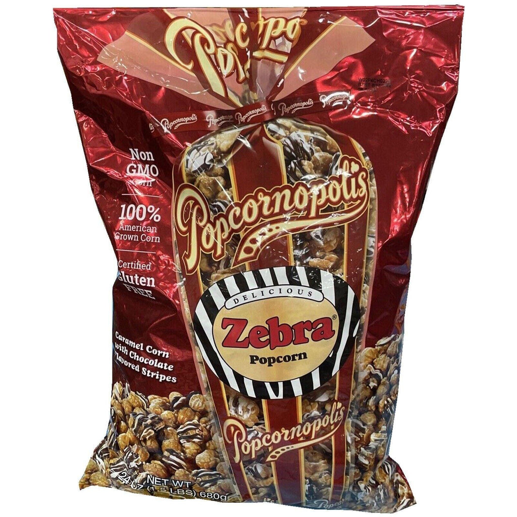 2 Packs Popcornopolis Zebra Popcorn 24 OZ