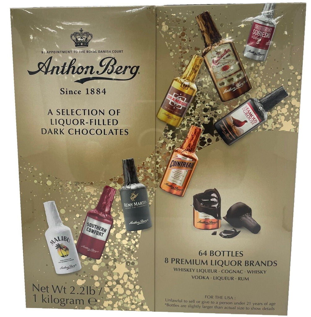 Anthon Dark Chocolate Filled, 64 Mini Bottles, Perfect Holiday Chocolate Gift Idea