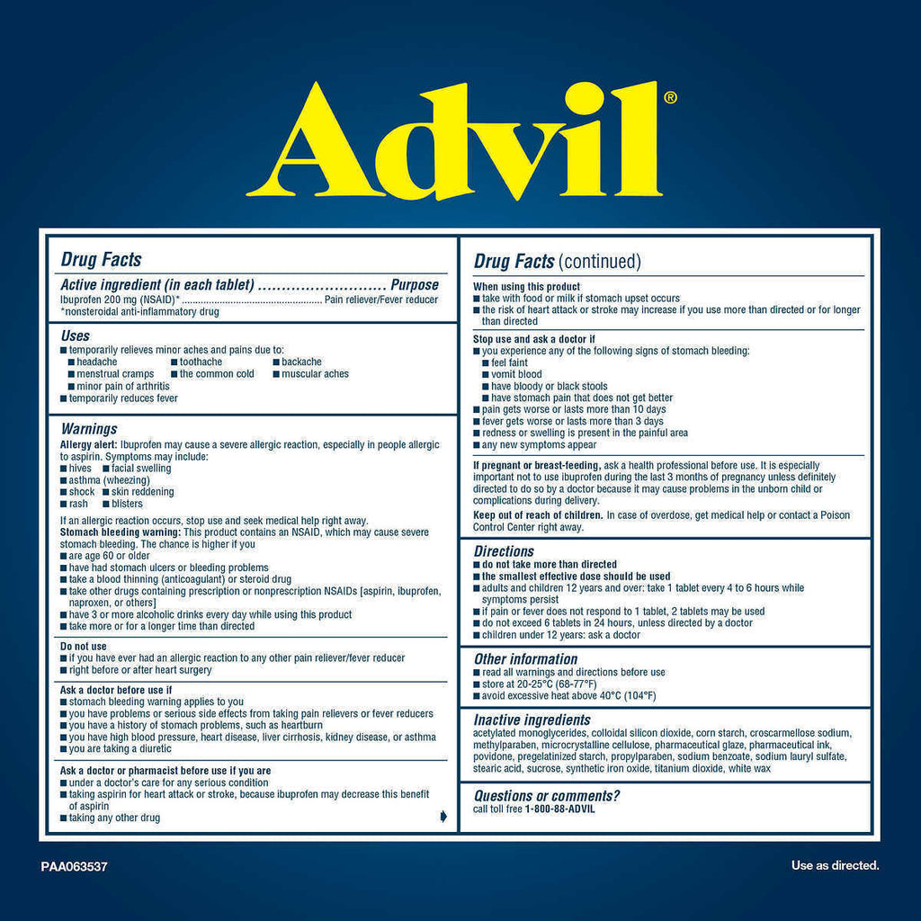 Advil Ibuprofen Tablets 200 Mg Pain Reliever Fever Reducer (NSAID) 360 Tablets