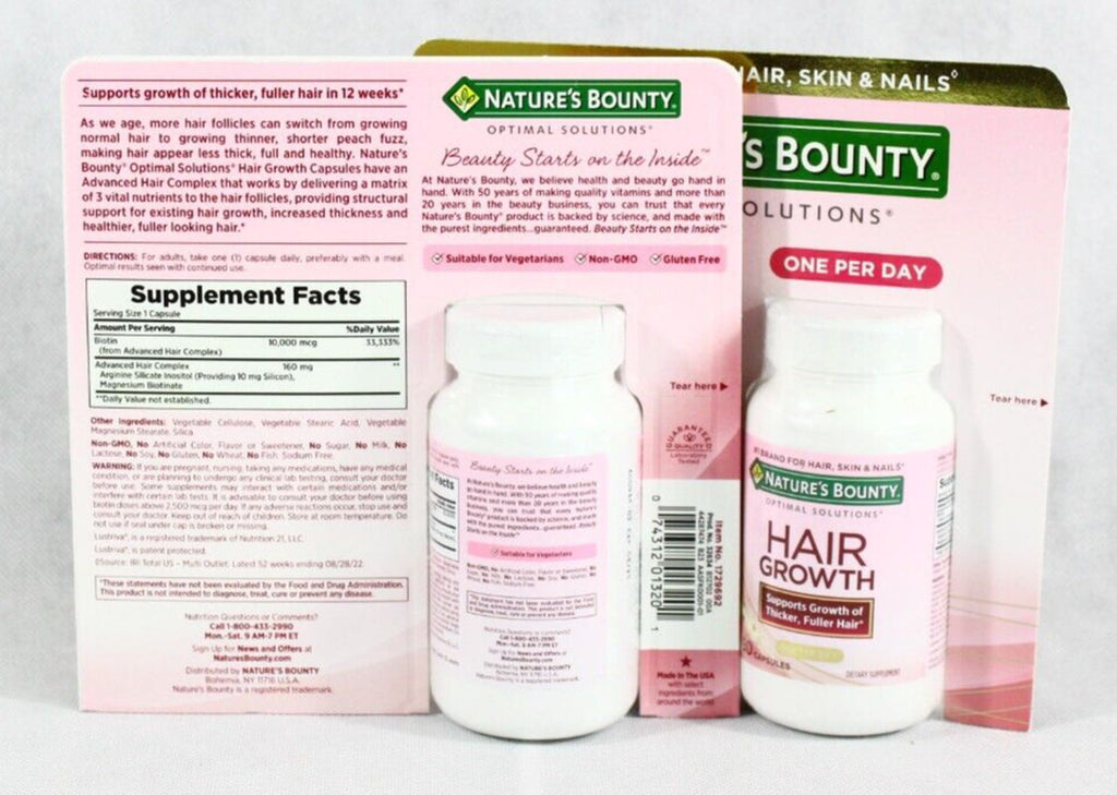 2 Bottles Nature&#039;S Bounty Optimal Solutions Hair Growth 90 Pills Each 180 Total