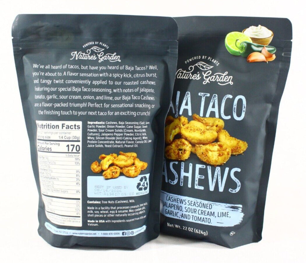 2 Bags Nature&#039;S Garden Baja Taco Cashews 44 Oz Total New Free Shipping