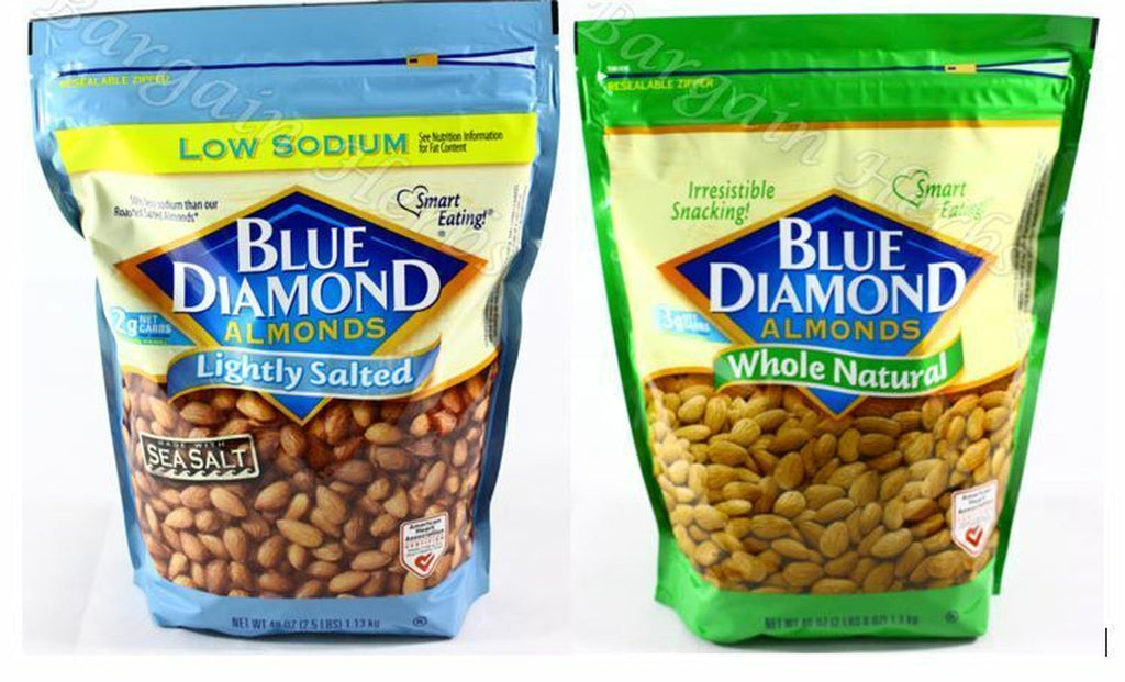 Blue Diamond Almonds 40 Oz Resealable Bag Free Shipping Natural or Light Salted