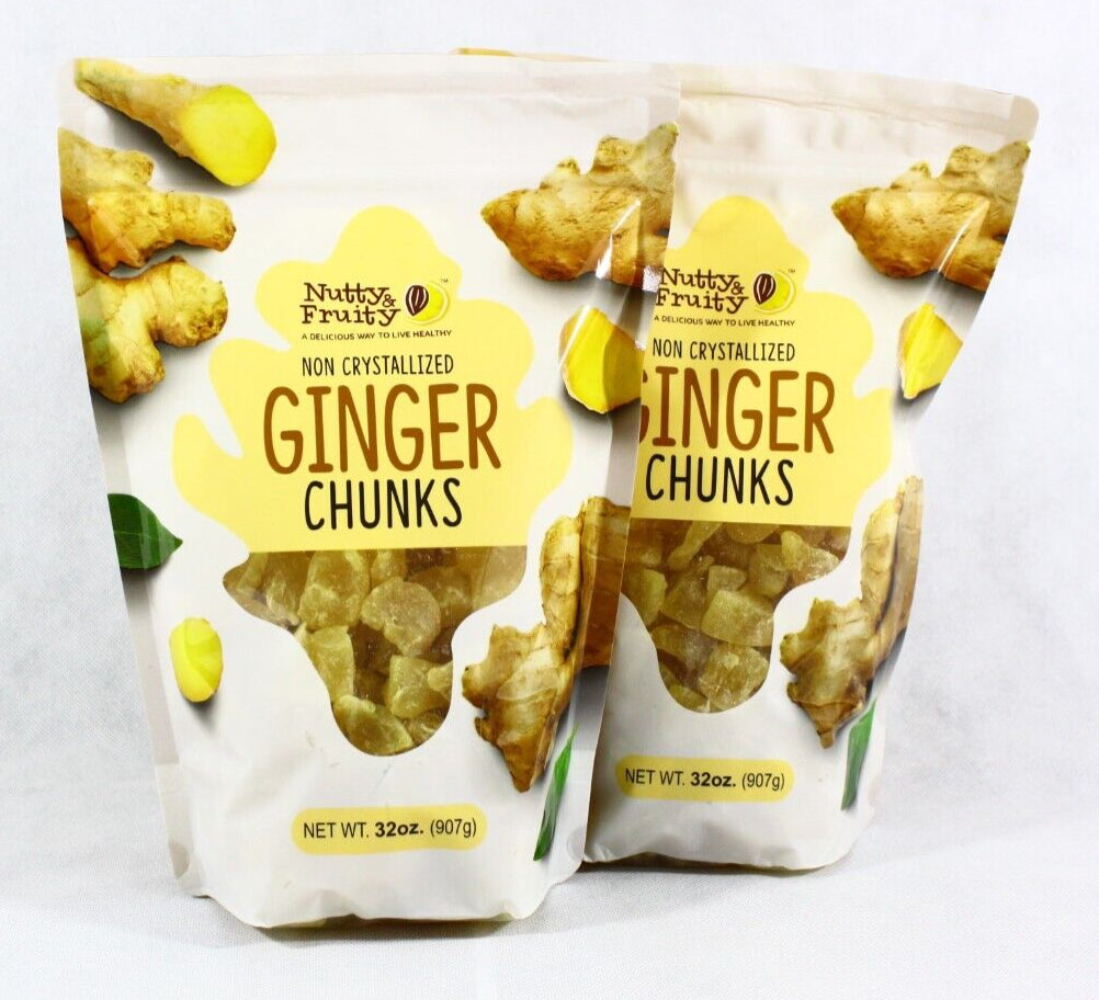 2 Bags Nutty &amp; Fruity Non Crystallized Ginger Chunks 32 Oz Each Free Shipping