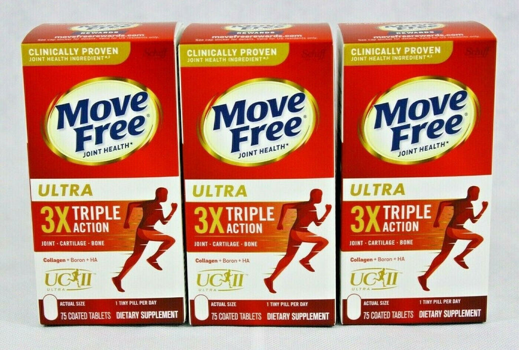 3 Bottles Schiff Move Free Ultra Triple Action 75 Tiny Tablets with UC II 03/26