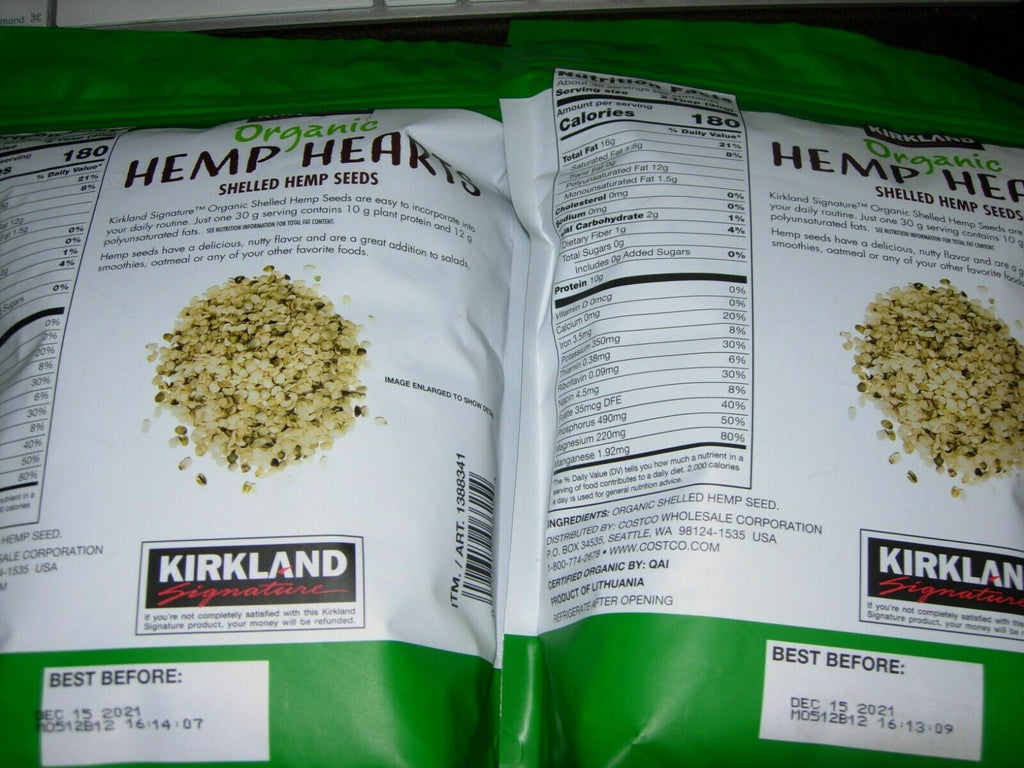 2 Packs Kirkland ORGANIC Hemp Hearts Shelled Hemp Seeds 2 Lbs Each Gluten Free