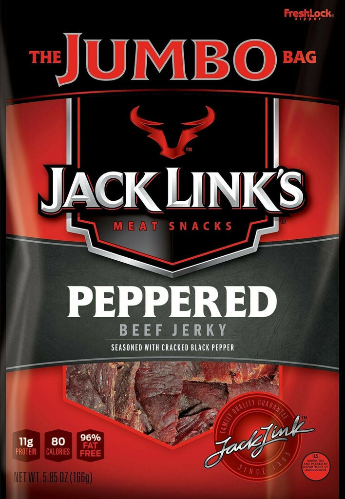 2 Pack Jack Links Peppered Beef Jerky,96% Fat Free Jumbo Bag 5.85 OZ