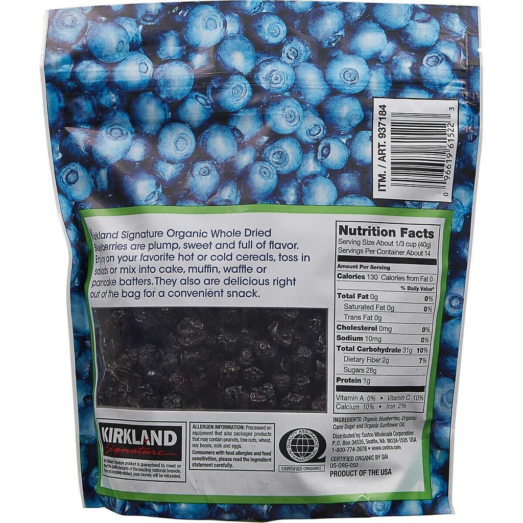 2 Packs Kirkland Signature Organic Whole Dried Blueberries 1 LB 4 OZ Each Pack