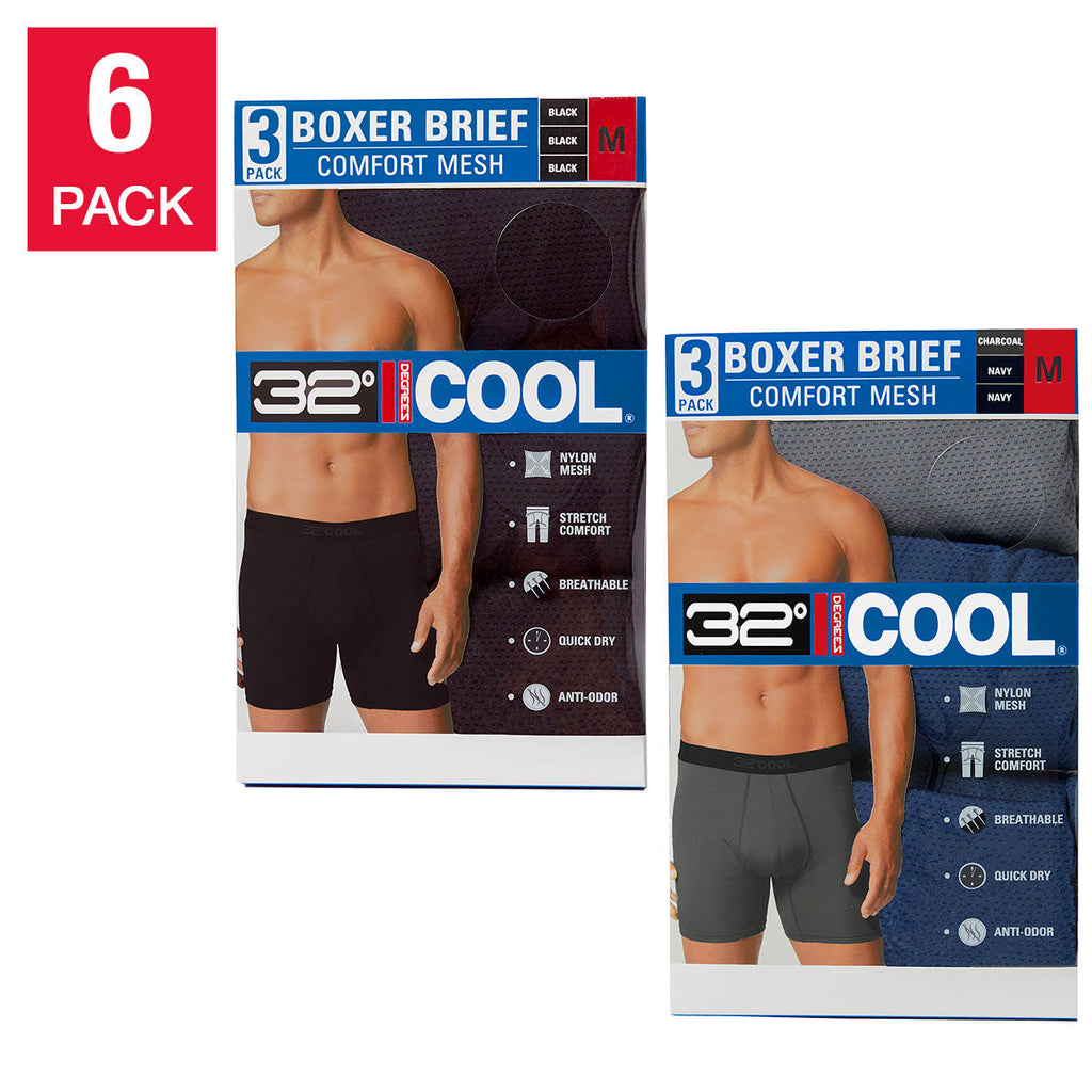 32 Degrees Men&#039;S Comfort Mesh Boxer Brief 6-Pack - Multi - Medium -Free Shipping