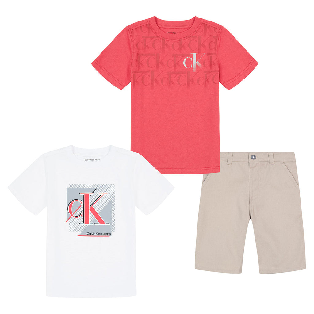 Calvin Klein Kids&#039; 3-Piece Short Set, Red - 4T - Free Shipping