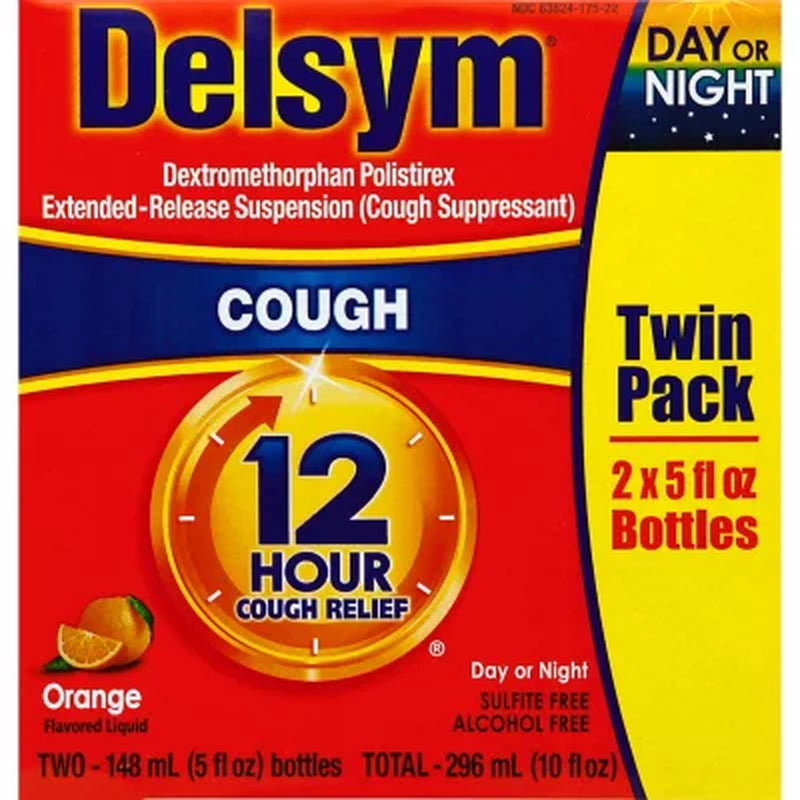 Delsym 12-Hour Liquid Cough Relief, Orange Flavor (2 Pk., 5 Fl. Oz./Pk.)