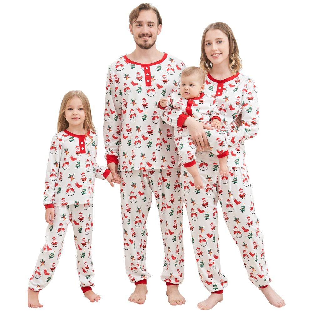 Baozhu Family Matching Sets Christmas Pajamas Dad Mom Kids Baby Xmas Snowman and Santa Claus Print Long Sleeve Home Wear