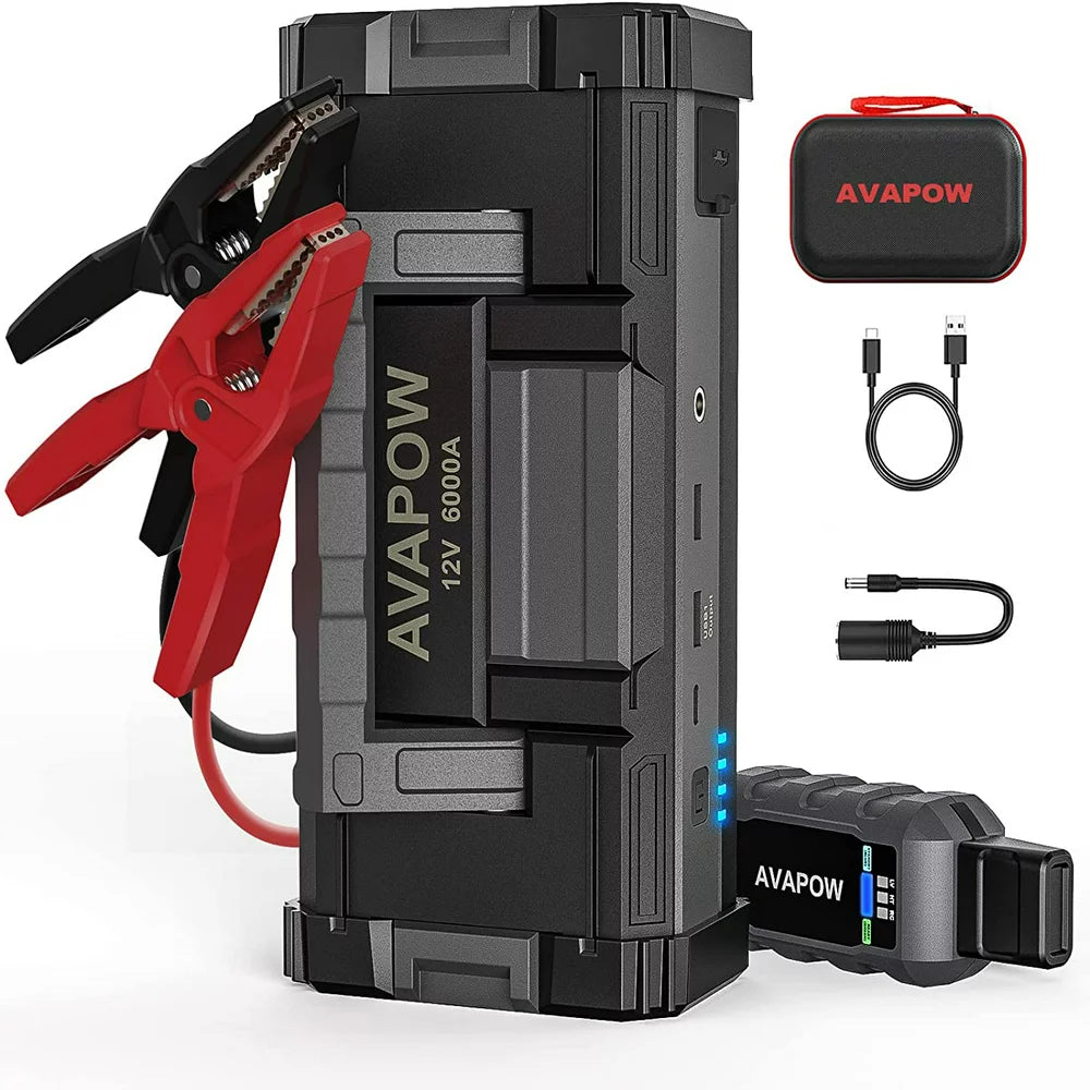 AVAPOW 6000A Car Battery Jump Starter(For All Gas or Upto 12L Diesel) Powerful Car Jump Starter with Dual USB Quick Charge and DC Output,12V Jump Pack with Built-In LED Bright Light