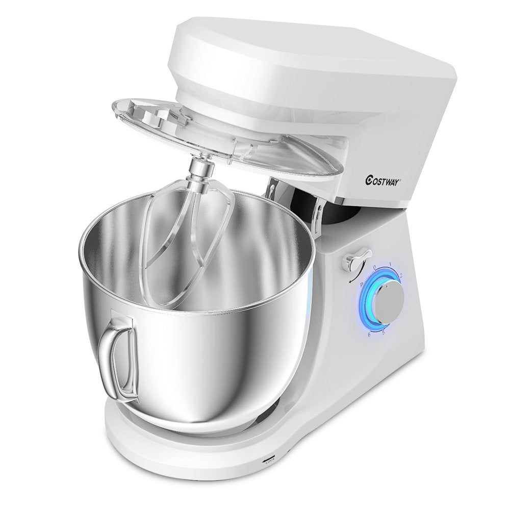 Costway Tilt-Head Stand Mixer 7.5 Qt 6 Speed 660W with Dough Hook, Whisk &amp; Beater White