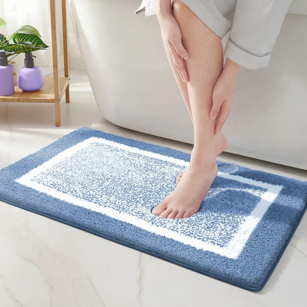 Color G Bathroom Rug, Soft Absorbent Bathroom Mat and Bath Mat, Premium Microfiber Shag Bath Rug Machine Washable (20&quot;X29&quot;,Blue and White)