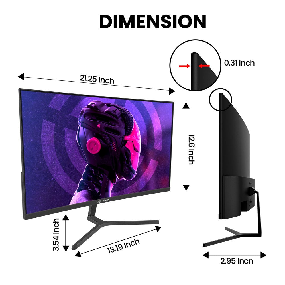 CRUA 24&quot; 165Hz/180Hz Curved Gaming Monitor - FHD 1080P Frameless Computer Monitor, AMD Freesync, Low Motion Blur,Dp&amp;Hdmi Port, Black